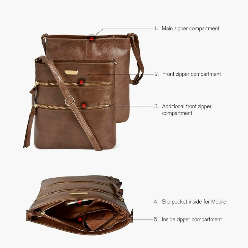 Estalon Brown Crossbody Bag with GoldAccents
